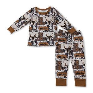 Bull skull cactus long sleeves western boys clothes