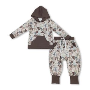 Hunting duck dog camo hoodie pants kids boys outfits