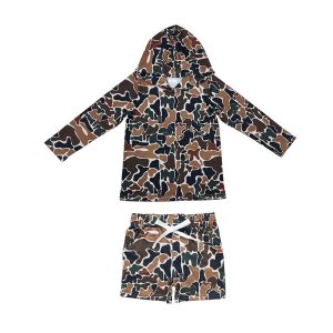 Brown camo hoodie shorts kids boys clothing set