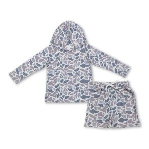 Grey camo hoodie shorts kids boys clothing set