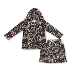 Brown camo hoodie shorts kids boys outfits