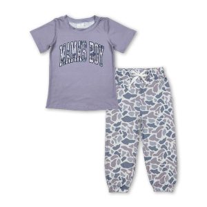 Short sleeves mama's boy top grey camo kids clothing