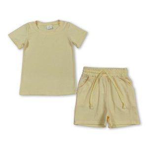 Short sleeves yellow cotton top pocket shorts boys outfits