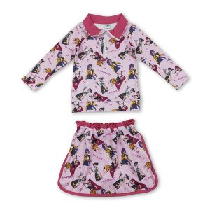 Hot pink music pullover skirt kids girls clothing set