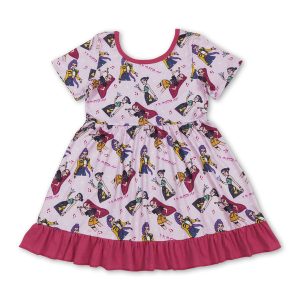 Pink short sleeves music kids girls ruffle dresses