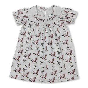 Short sleeves daddy's girl duck bow baby girls dresses
