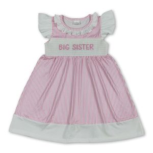 Flutter sleeves big sister smocked stripe girls dresses