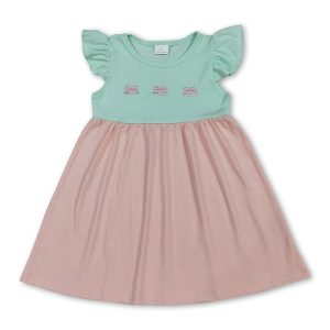 Flutter sleeves bow embroidery baby girls dresses