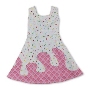 Sleeveless white pink ice cream sprinkle girls athletic dresses