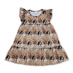 Flutter sleeves football dog T ruffle girls team dresses