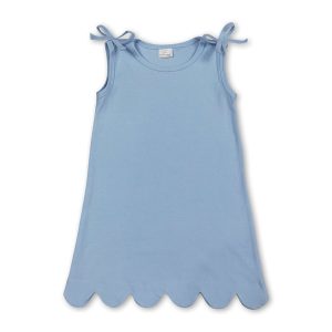 Sleeveless light blue cotton scallop girls summer dress