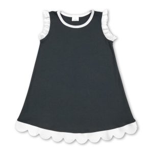 White scallop ruffle sleeveless black girls cotton dress