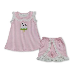 Pink stripe popsicle top shorts kids girls summer outfits