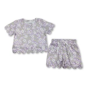 Lavender white floral scallop girls summer clothes