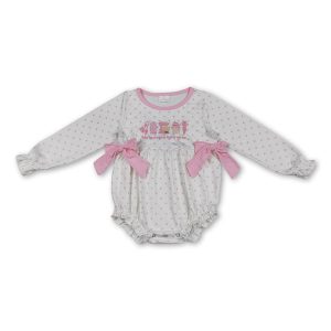 Long sleeves pink polka dots cake baby girls romper