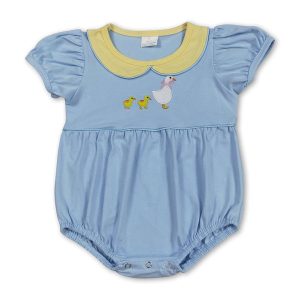 Light blue short sleeves goose baby girls summer romper