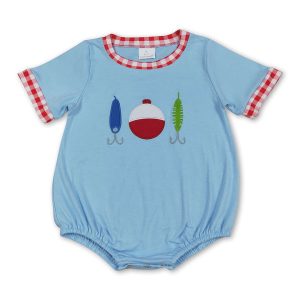 Short sleeves fishing lure embroidery baby boy romper