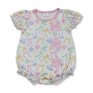 Short sleeves colorful bows baby girls summer romper