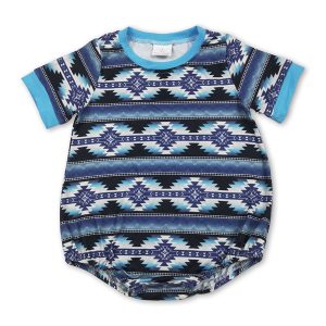 Short sleeves blue black aztec baby boy western romper