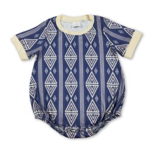 Short sleeves blue aztec baby boy western romper