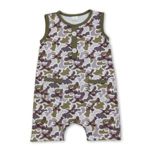 Sleeveless camo duck pockets baby boy summer romper