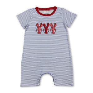Short sleeves stripe crawfish baby boy summer romper