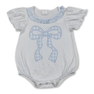 Short sleeves polka dots bow baby girls summer romper