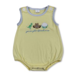 Yellow dinosaur embroidery baby boy summer romper