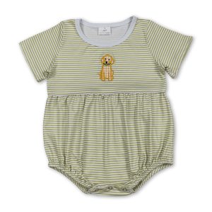 Short sleeves dog embroidery stripe baby boy romper