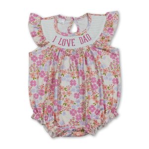 I love dad smocked pink floral baby girls summer romper