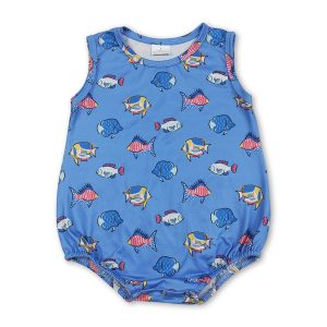 Sleeveless blue fish baby boy summer romper