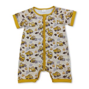 Short sleeves constructions baby boy zipper romper