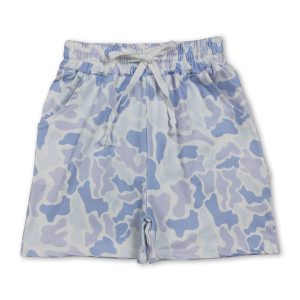 Light blue camo pockets kids boys summer shorts