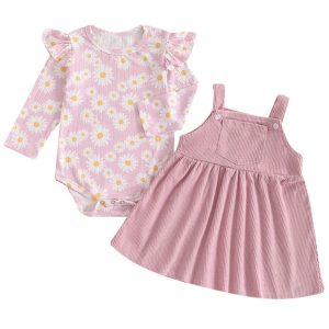 Baby Girl Daisy Pinafore Dress Set Pink