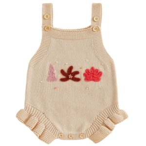 Baby Girl Beach Knit Romper Cream