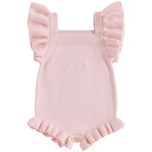 Cleo Ruffle Baby Knit Romper Pink
